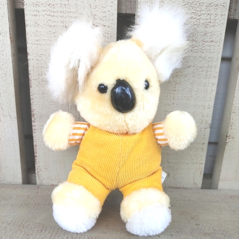 Vintage 1985 From The World Of Smile Yellow Koala Bear With Corduroy Clothes 9"